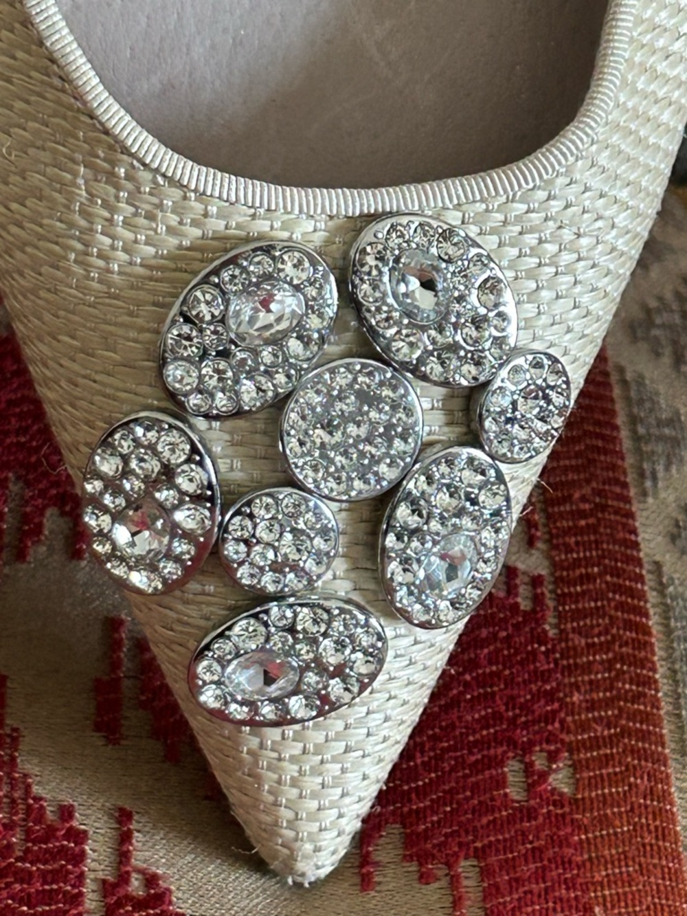 Gianni Bini Cream Pointed Toe Slingback Flats with Crystal Clusters - Picture 2 of 3